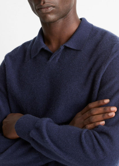 VINCE Men Feed Stripe Plush Cashmere Johnny-Collar Sweater in Cashmere
