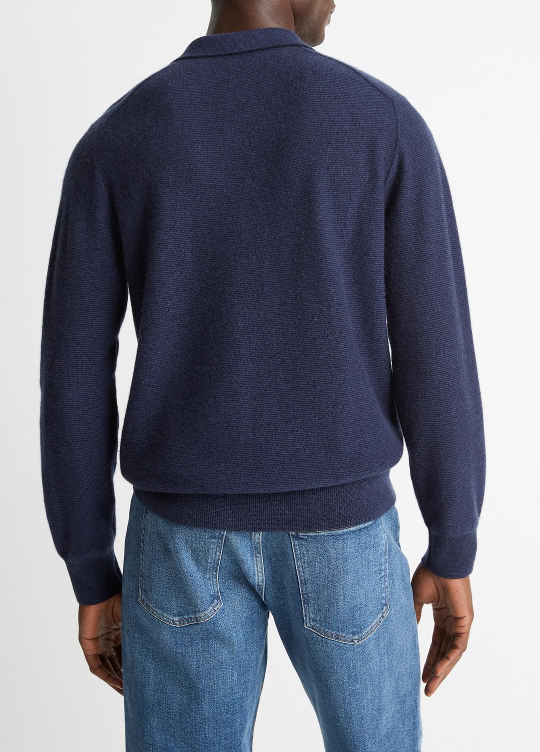 VINCE Men Feed Stripe Plush Cashmere Johnny-Collar Sweater in Cashmere