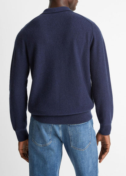 VINCE Men Feed Stripe Plush Cashmere Johnny-Collar Sweater in Cashmere
