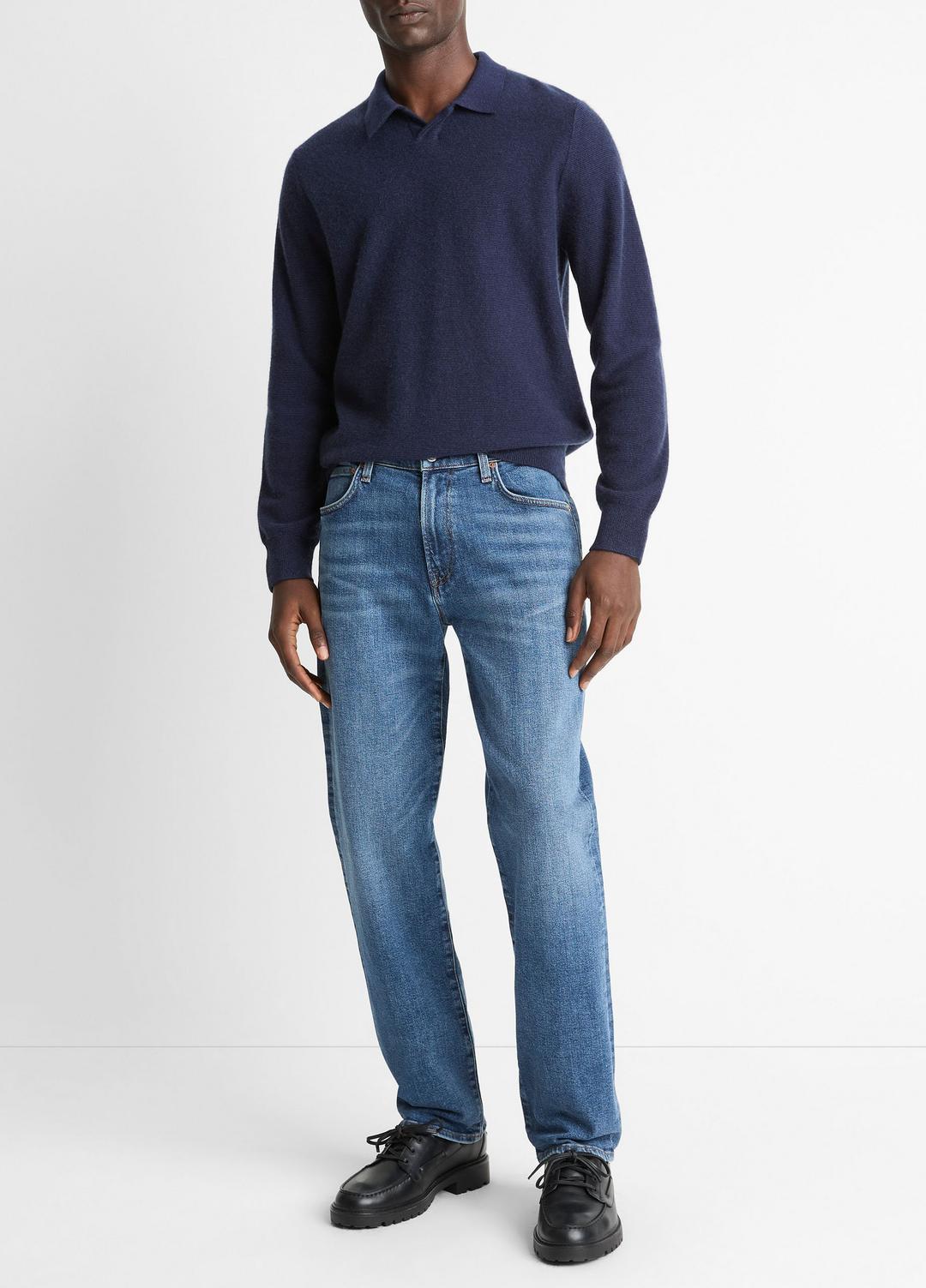 VINCE Men Feed Stripe Plush Cashmere Johnny-Collar Sweater in Cashmere