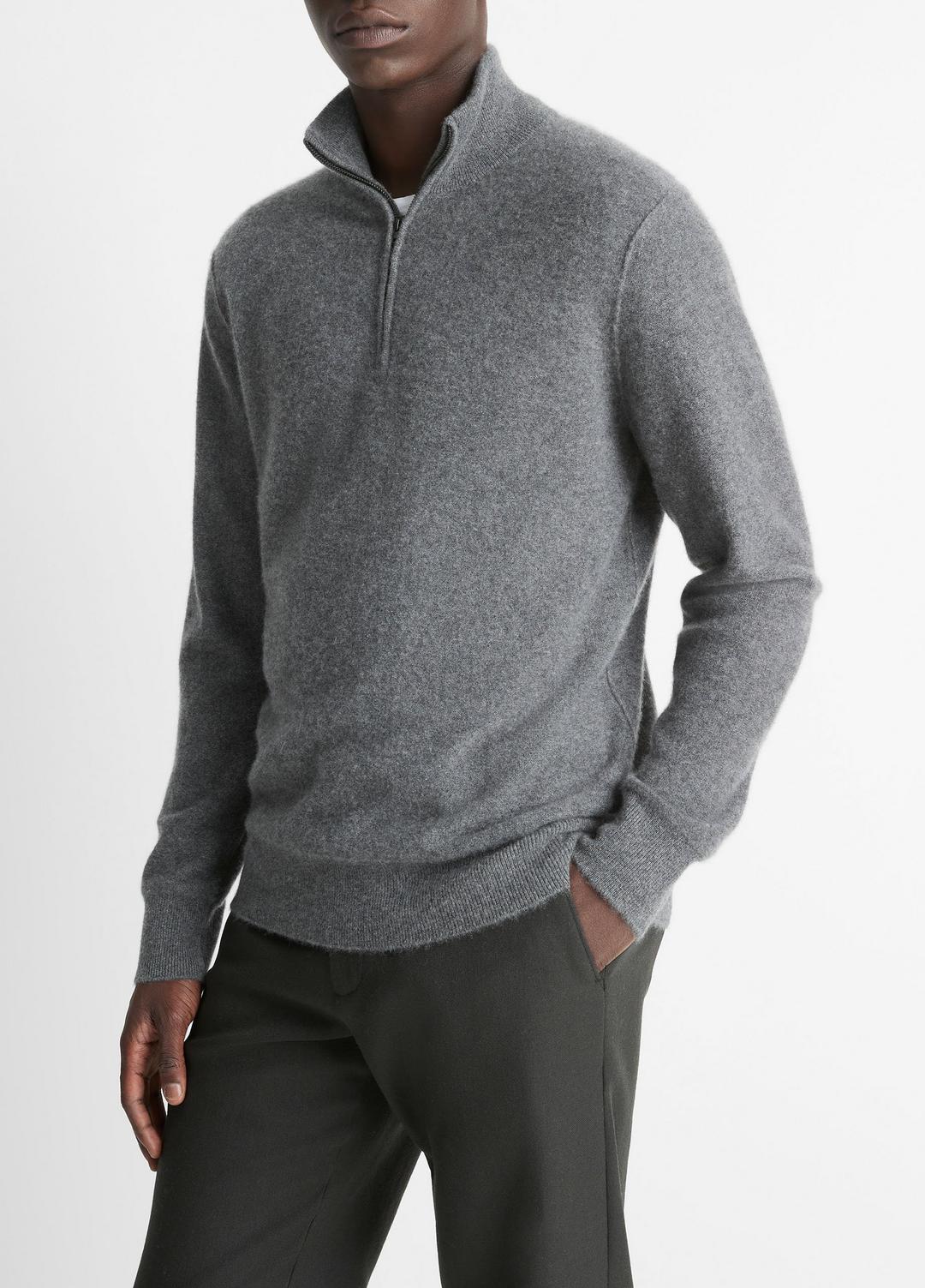 VINCE Men Plush Cashmere Quarter-Zip Sweater in Quarter Zip