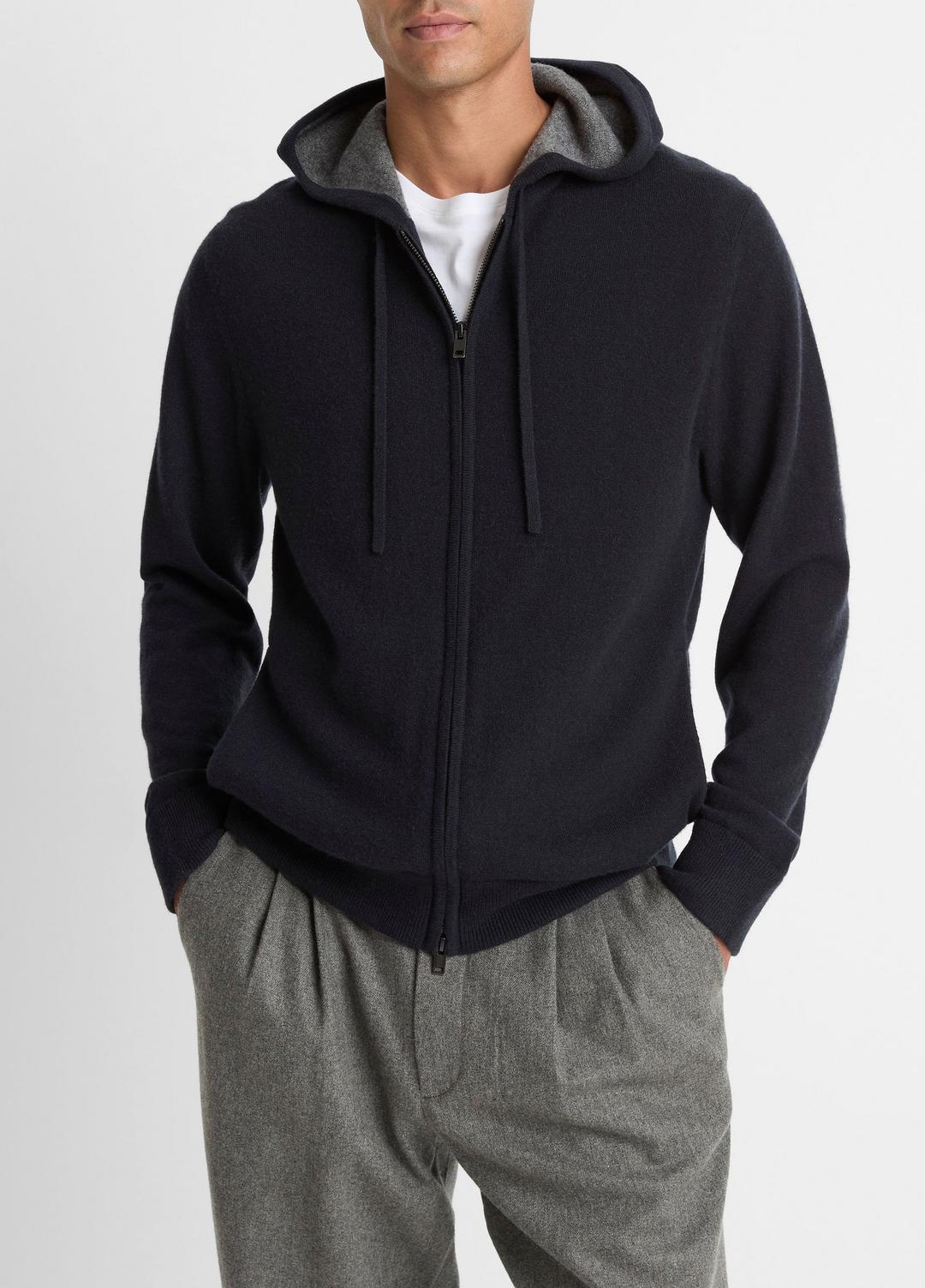 VINCE Men Cashmere Zip-Front Hoodie in Cashmere