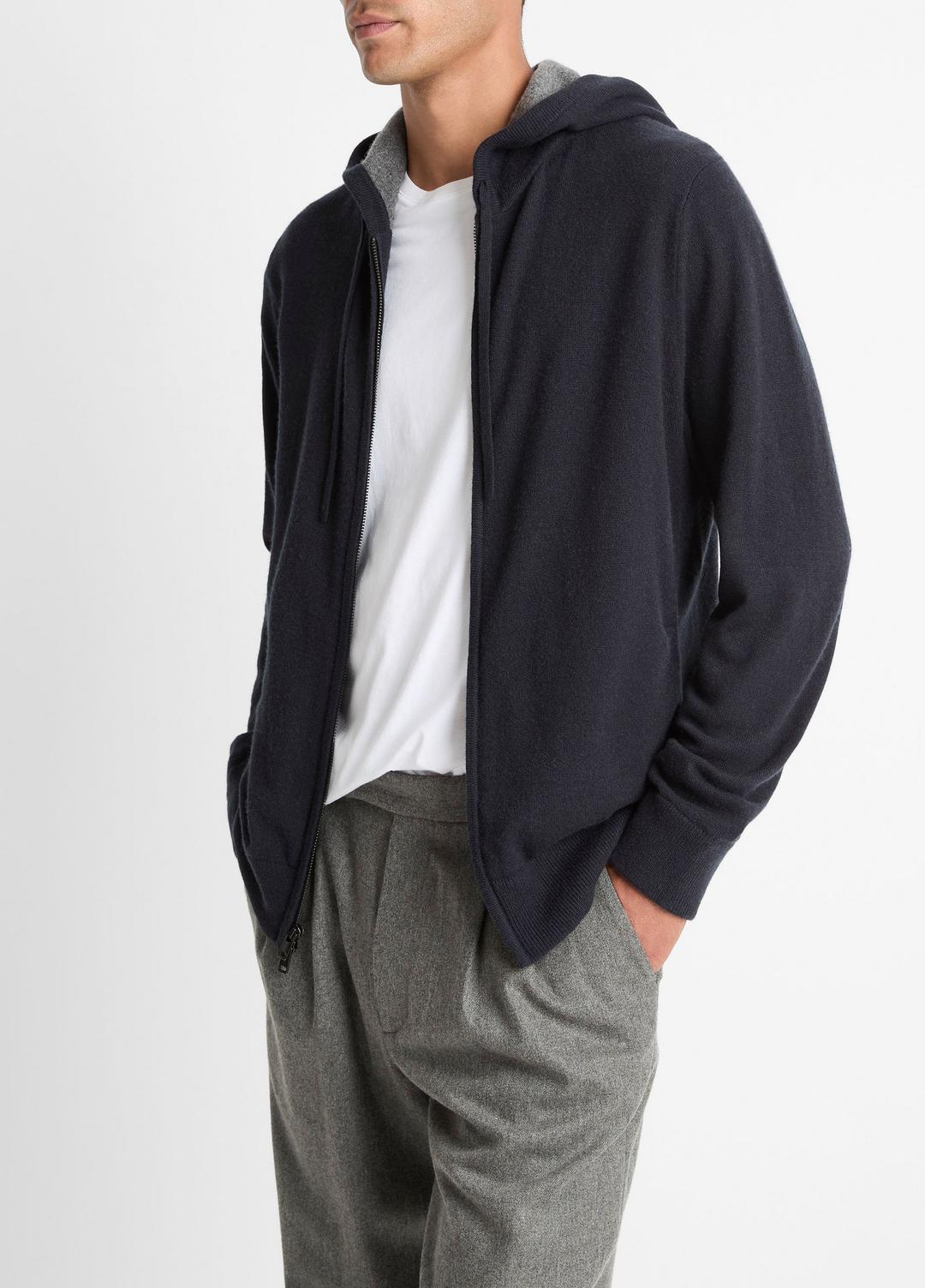 VINCE Men Cashmere Zip-Front Hoodie in Cashmere