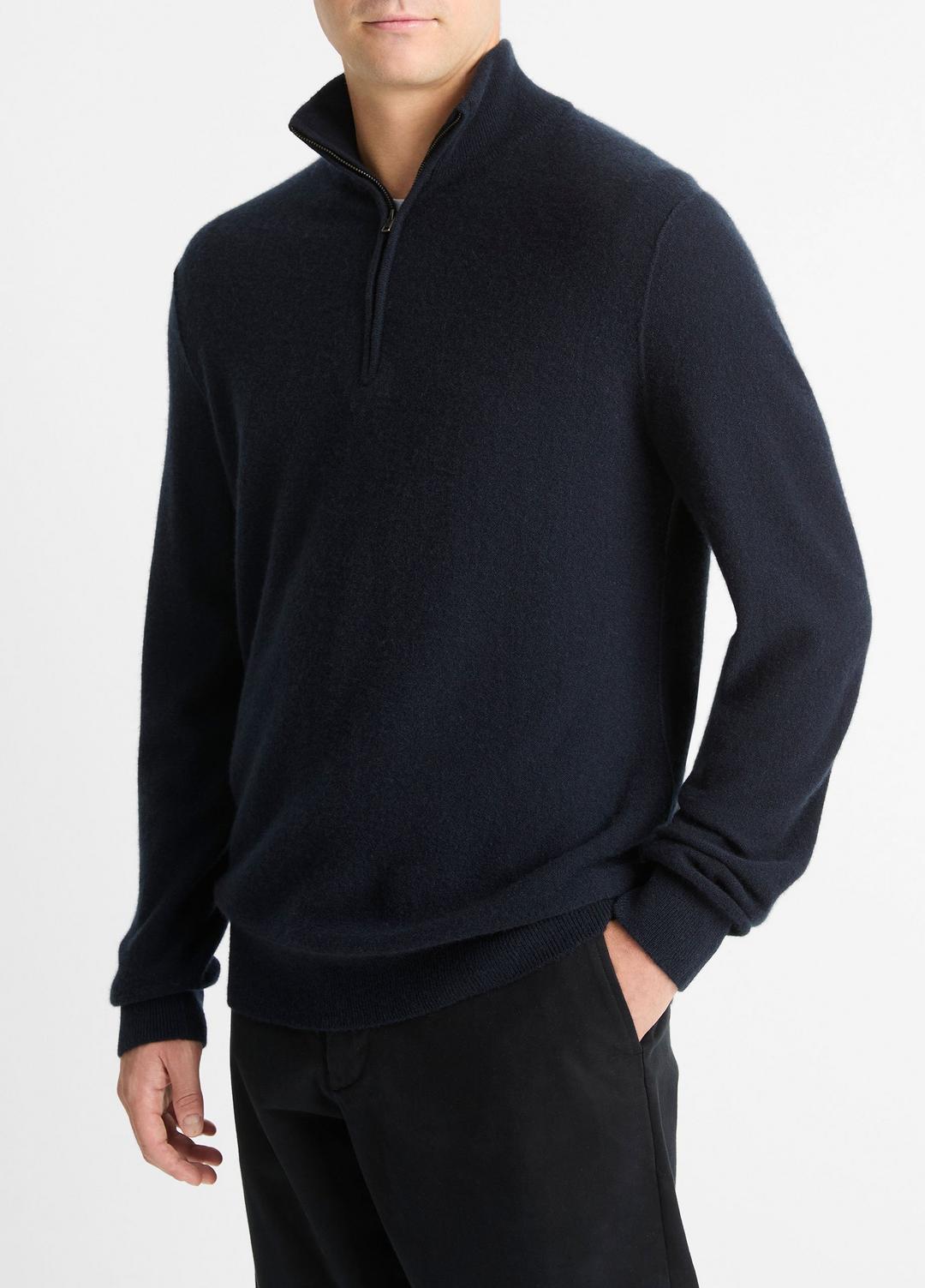 VINCE Men Plush Cashmere Quarter-Zip Sweater in Quarter Zip
