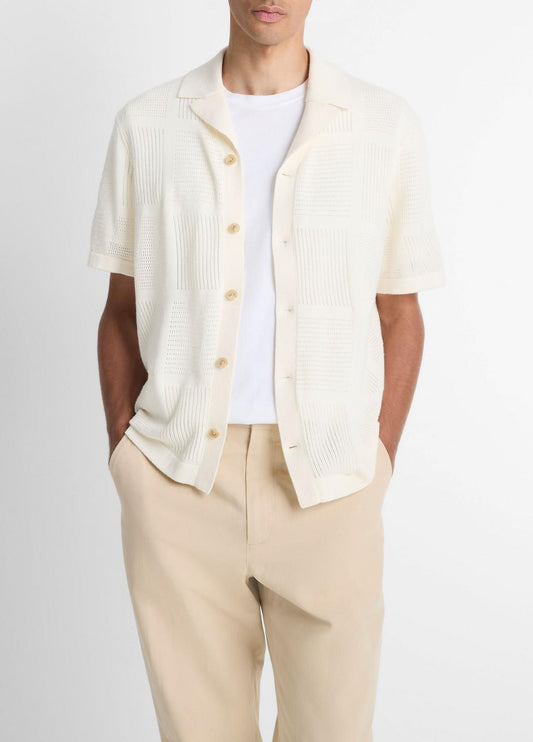 VINCE Men Patchwork Pointelle Short-Sleeve Shirt in Short Sleeve
