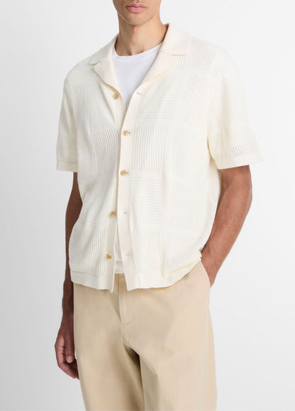 VINCE Men Patchwork Pointelle Short-Sleeve Shirt in Short Sleeve