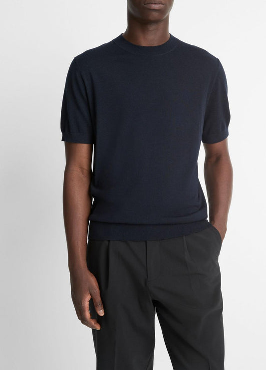 VINCE Men Featherweight Merino Wool-Cashmere Short-Sleeve Sweater in Crew Neck