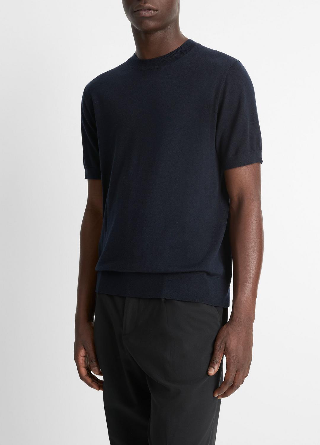 VINCE Men Featherweight Merino Wool-Cashmere Short-Sleeve Sweater in Crew Neck