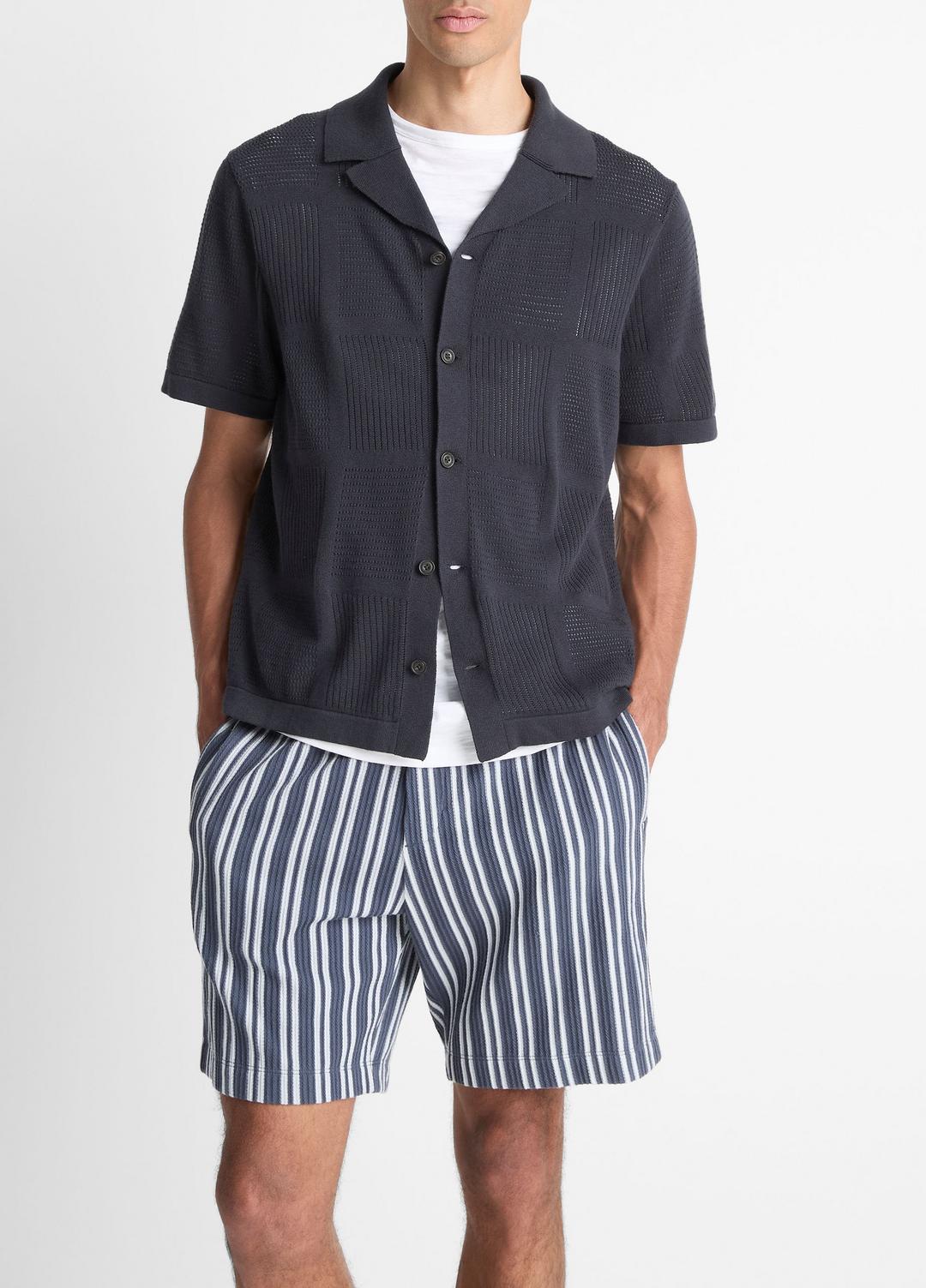 VINCE Men Patchwork Pointelle Short-Sleeve Shirt in Short Sleeve