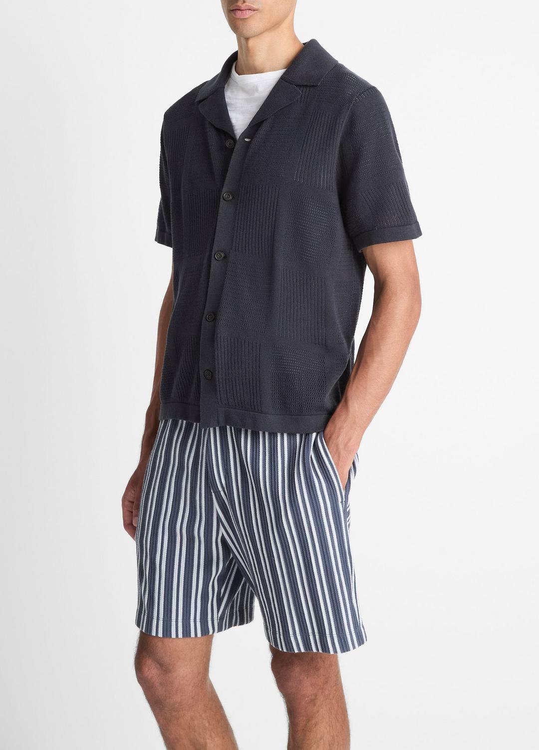 VINCE Men Patchwork Pointelle Short-Sleeve Shirt in Short Sleeve
