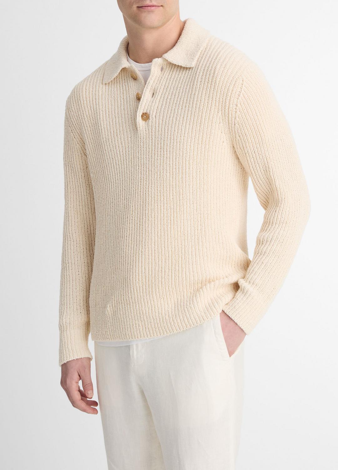 VINCE Men Shaker Italian Cotton-Blend Polo Sweater in Sweaters