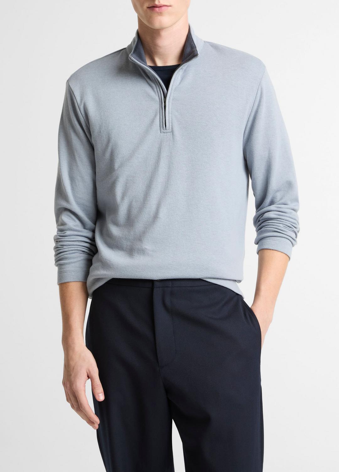 VINCE Men Double-Face Cotton-Blend Quarter-Zip Pullover in Quarter Zip