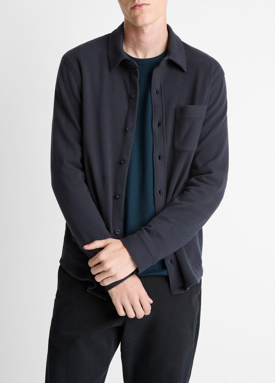 VINCE Men Knit Cotton-Blend Button-Front Shirt in Long Sleeve