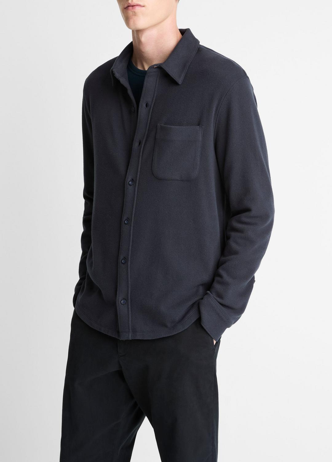 VINCE Men Knit Cotton-Blend Button-Front Shirt in Long Sleeve
