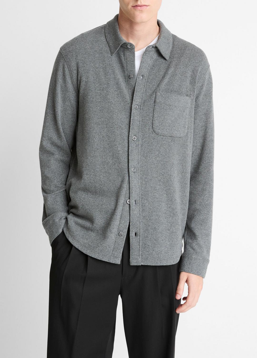VINCE Men Knit Cotton-Blend Button-Front Shirt in Long Sleeve