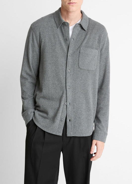 VINCE Men Knit Cotton-Blend Button-Front Shirt in Long Sleeve