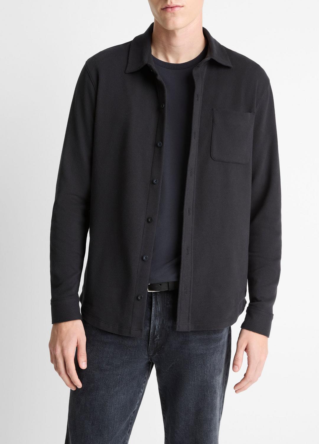 VINCE Men Knit Cotton-Blend Button-Front Shirt in Long Sleeve