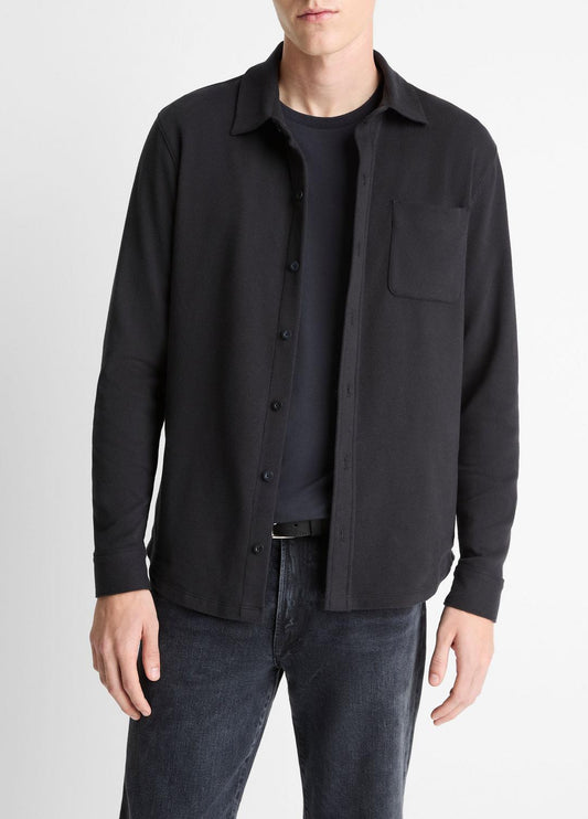 VINCE Men Knit Cotton-Blend Button-Front Shirt in Long Sleeve