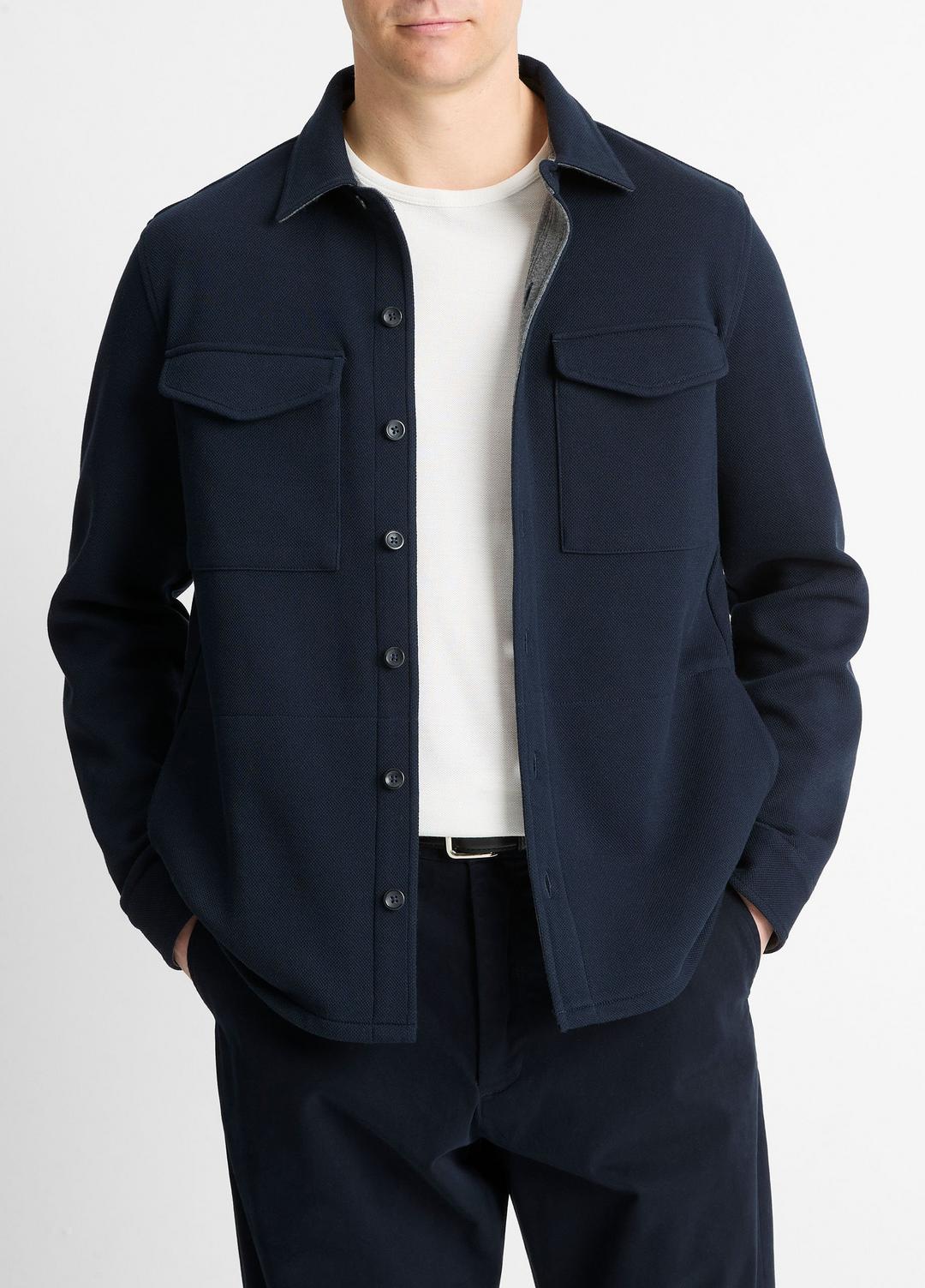VINCE Men Double-Knit Cotton-Blend Piqué Shirt Jacket in Shirt Jackets