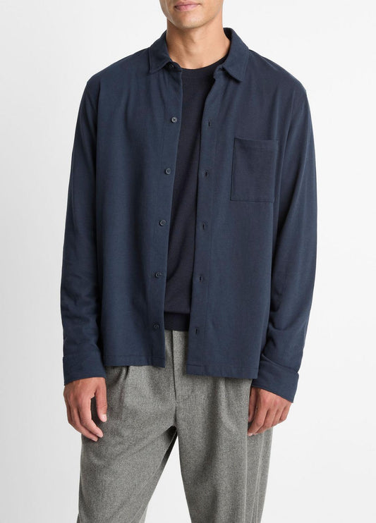 VINCE Men Sueded Cotton Jersey Button-Front Shirt in Long Sleeve