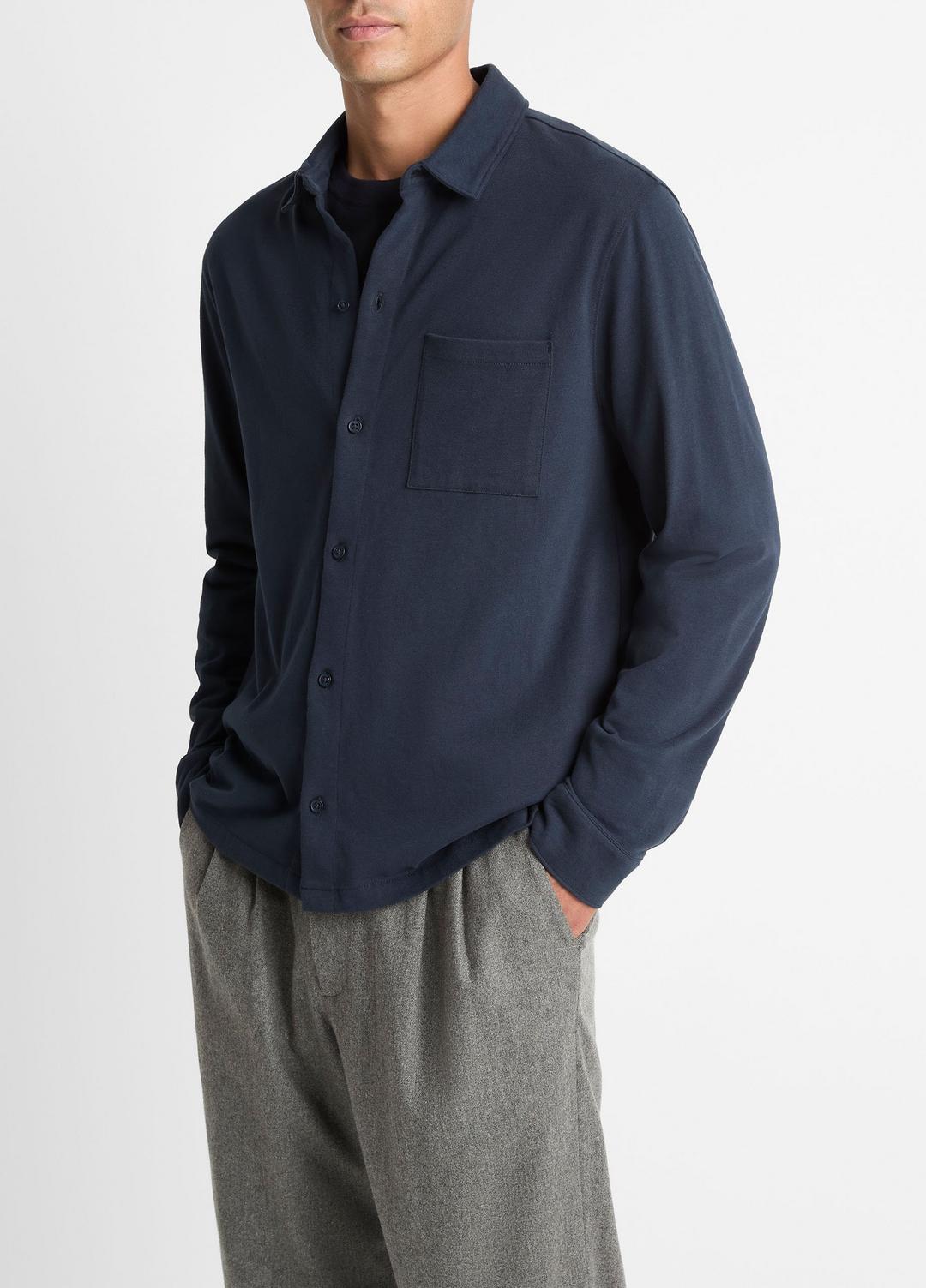 VINCE Men Sueded Cotton Jersey Button-Front Shirt in Long Sleeve