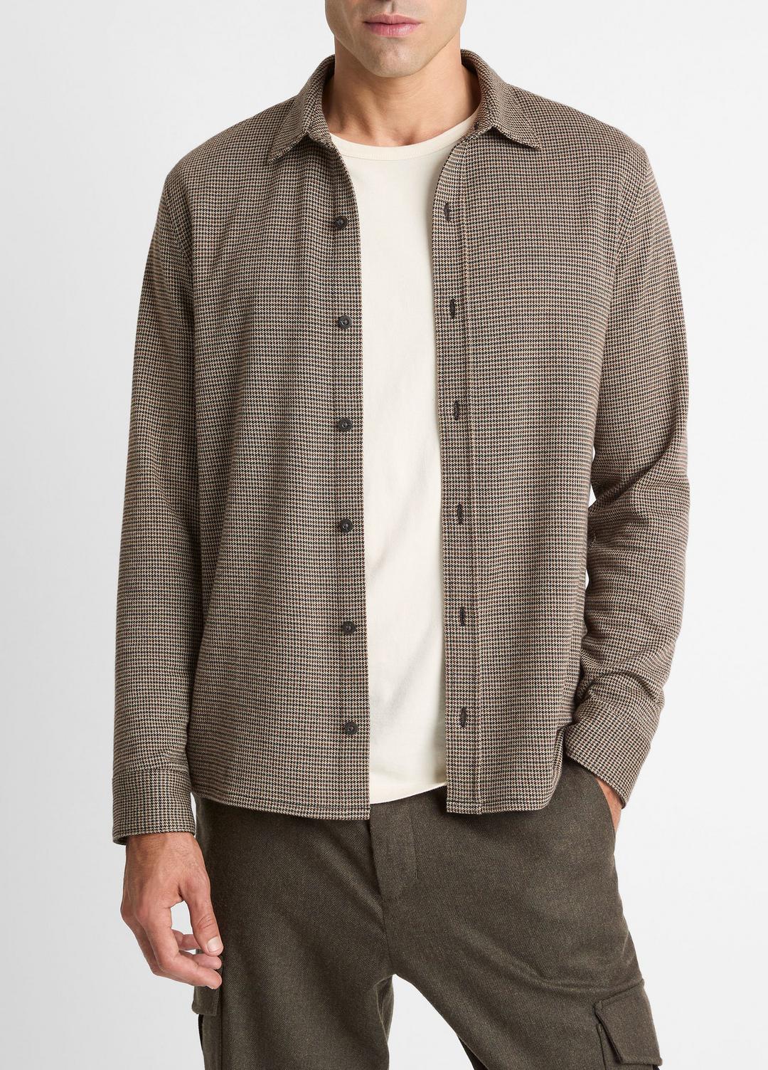 VINCE Men Houndstooth Cotton-Blend Button-Front Shirt in Long Sleeve