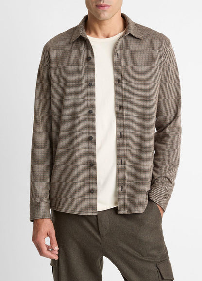 VINCE Men Houndstooth Cotton-Blend Button-Front Shirt in Long Sleeve