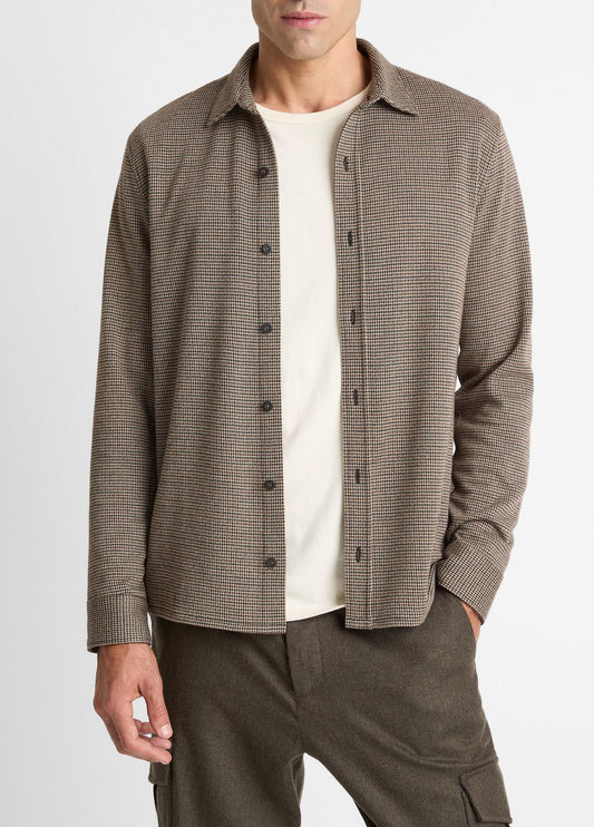 VINCE Men Houndstooth Cotton-Blend Button-Front Shirt in Long Sleeve