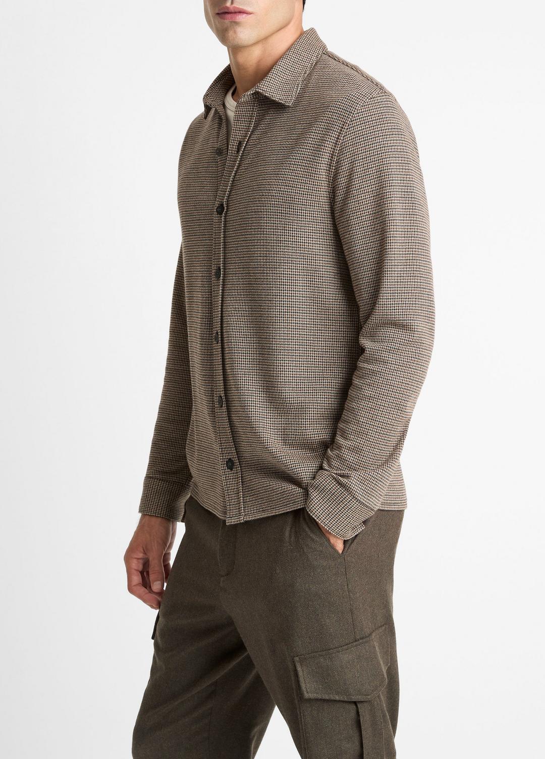 VINCE Men Houndstooth Cotton-Blend Button-Front Shirt in Long Sleeve