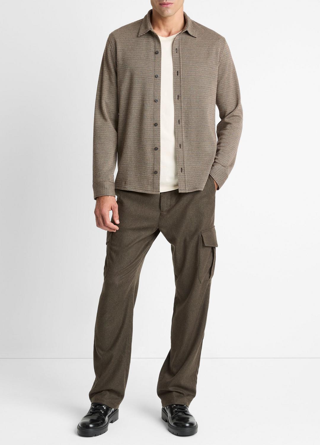 VINCE Men Houndstooth Cotton-Blend Button-Front Shirt in Long Sleeve