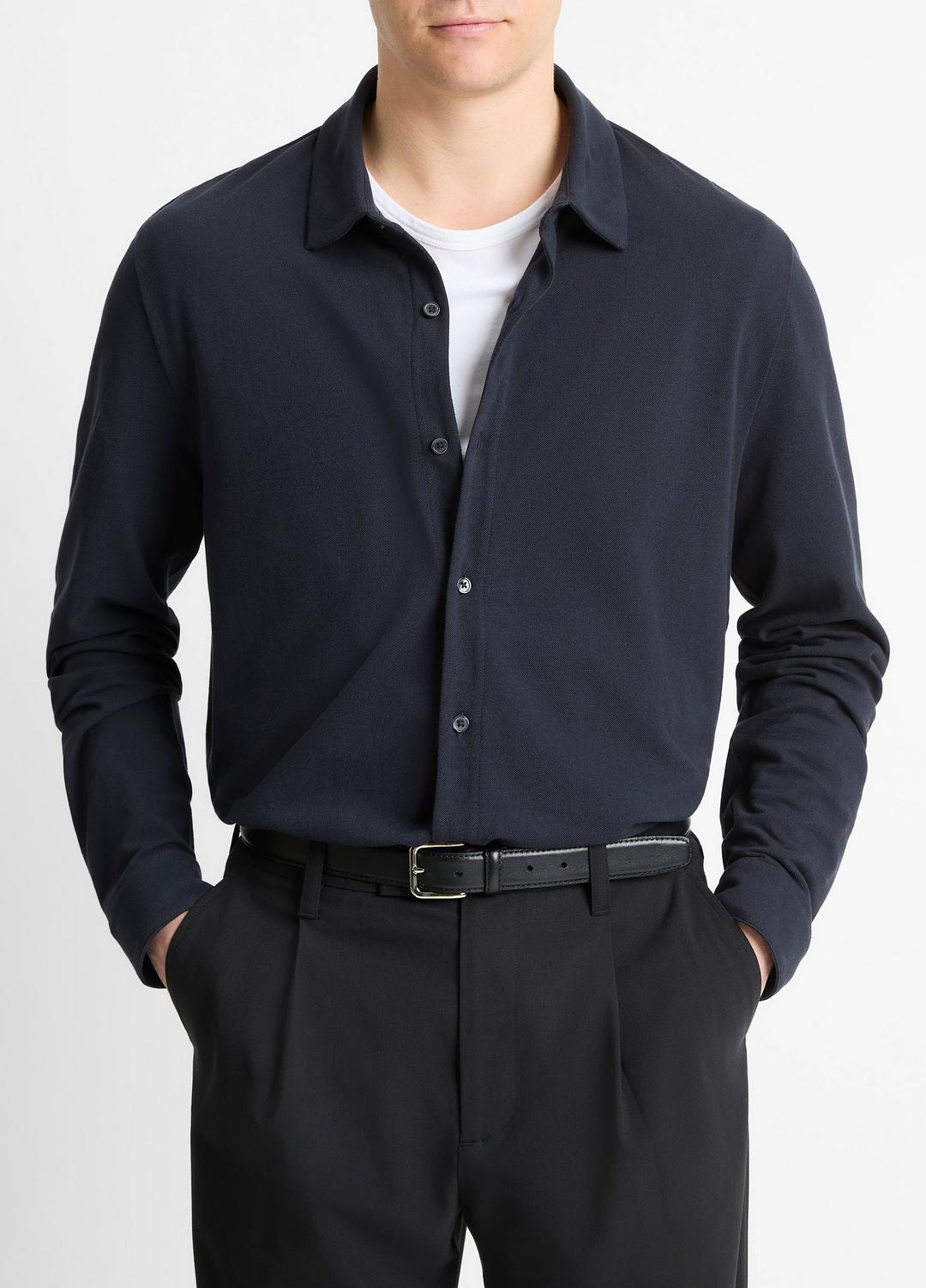 VINCE Men Cotton Piqué Button-Front Shirt in Long Sleeve