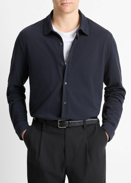 VINCE Men Cotton Piqué Button-Front Shirt in Long Sleeve