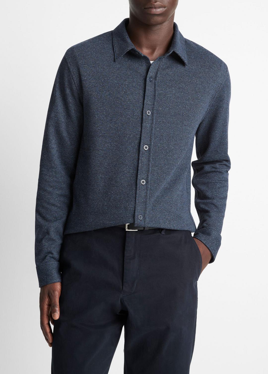 VINCE Men Houndstooth Cotton-Blend Button-Front Shirt in Long Sleeve