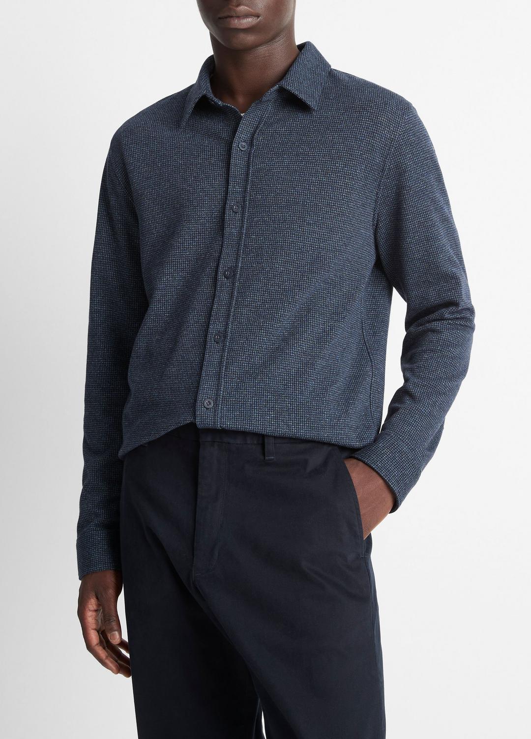 VINCE Men Houndstooth Cotton-Blend Button-Front Shirt in Long Sleeve