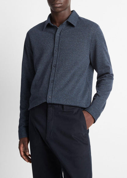VINCE Men Houndstooth Cotton-Blend Button-Front Shirt in Long Sleeve
