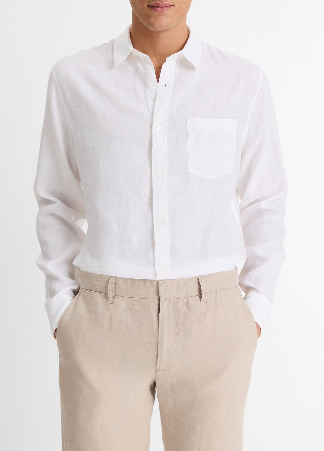 VINCE Men Linen Long-Sleeve Shirt in Long Sleeve
