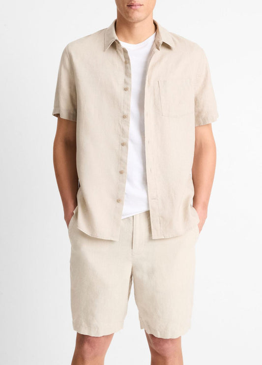 VINCE Men Linen Short-Sleeve Shirt in Short Sleeve
