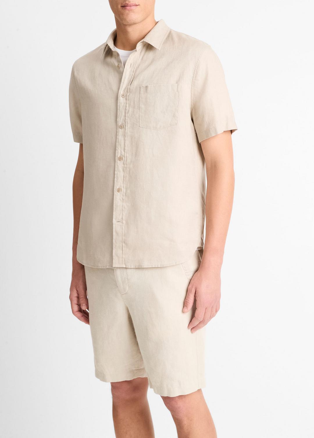 VINCE Men Linen Short-Sleeve Shirt in Short Sleeve