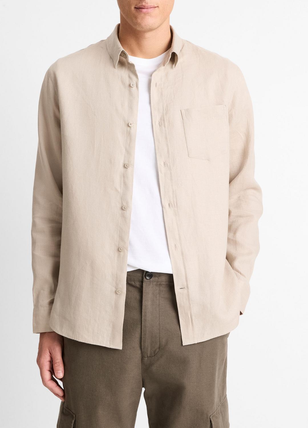 VINCE Men Linen Long-Sleeve Shirt in Long Sleeve