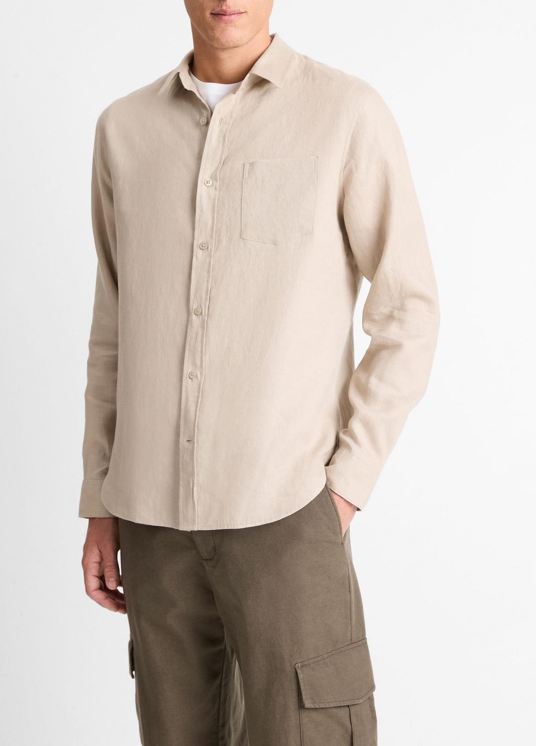 VINCE Men Linen Long-Sleeve Shirt in Long Sleeve