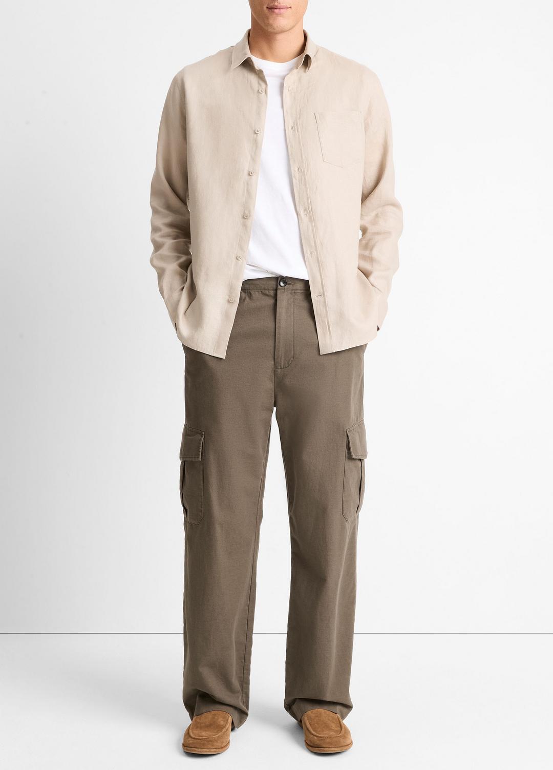 VINCE Men Linen Long-Sleeve Shirt in Long Sleeve