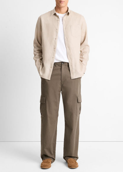 VINCE Men Linen Long-Sleeve Shirt in Long Sleeve