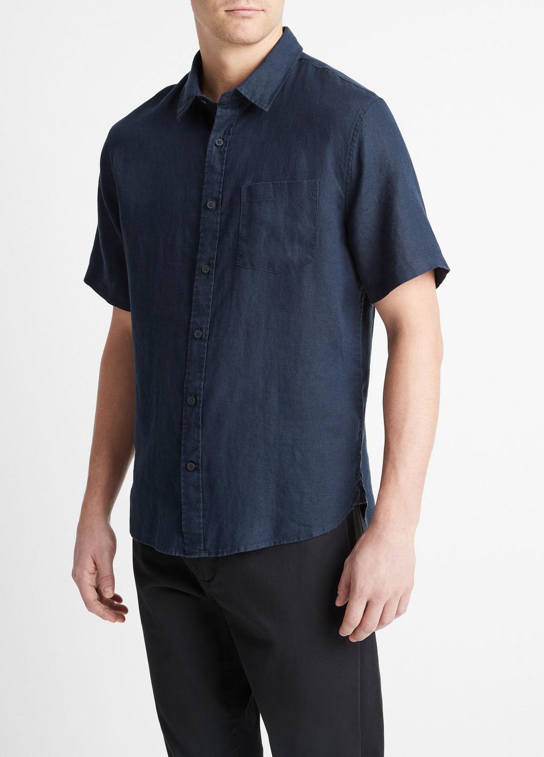 VINCE Men Linen Short-Sleeve Shirt in Short Sleeve