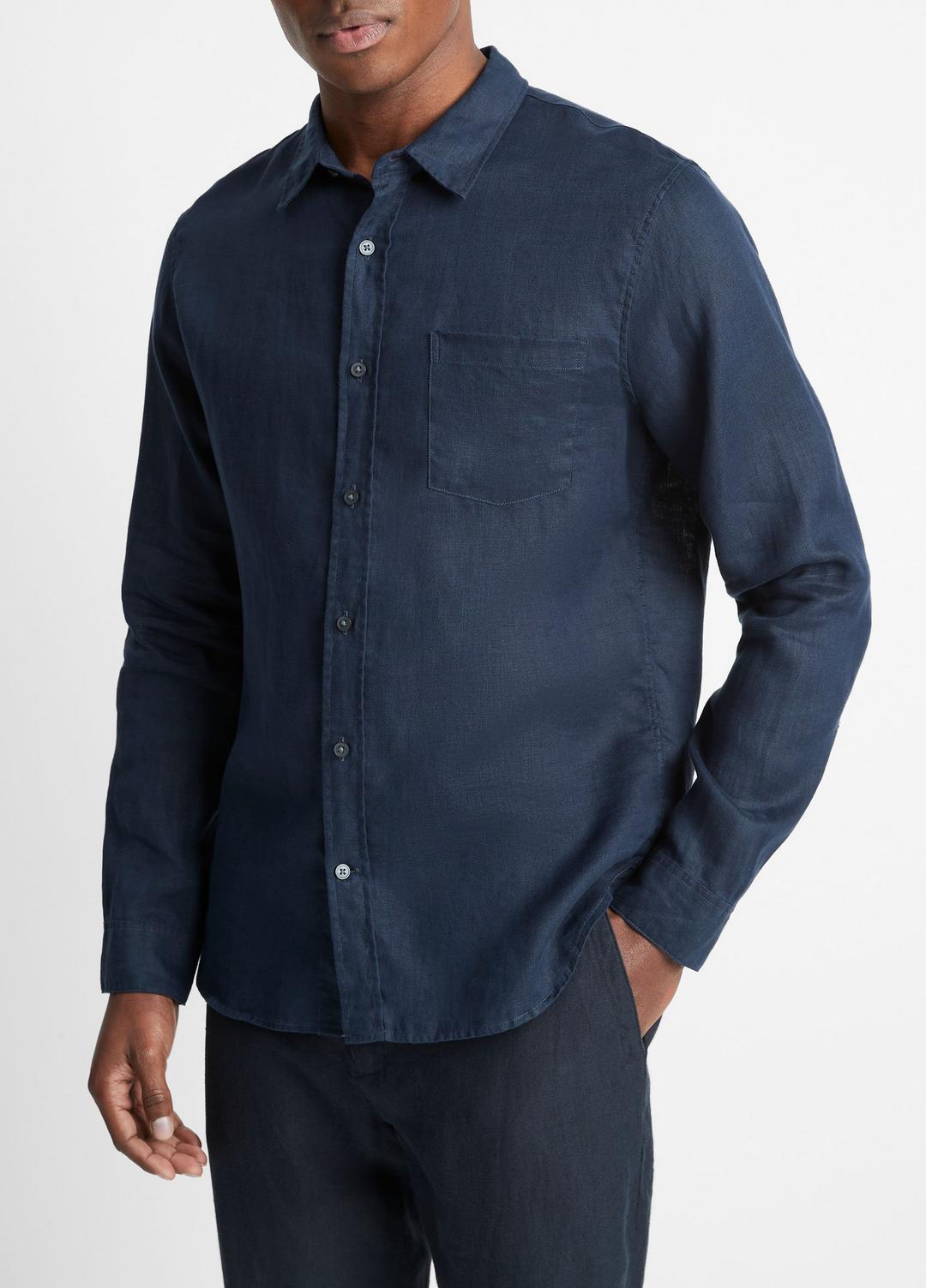 VINCE Men Linen Long-Sleeve Shirt in Long Sleeve