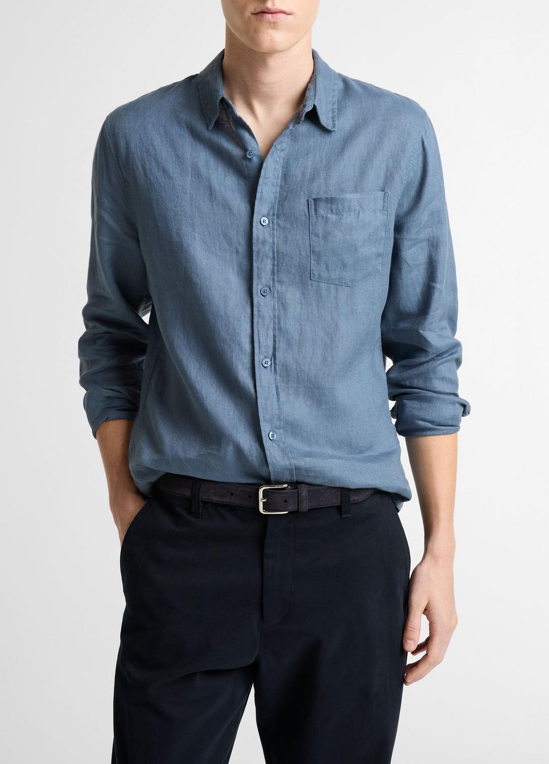 VINCE Men Linen Long-Sleeve Shirt in Long Sleeve