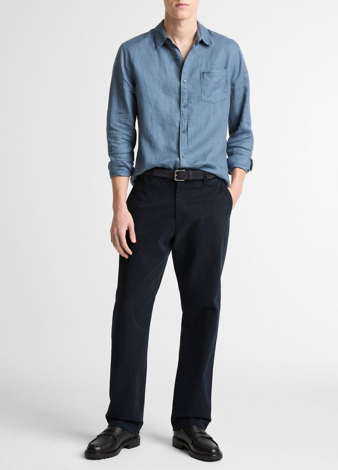 VINCE Men Linen Long-Sleeve Shirt in Long Sleeve