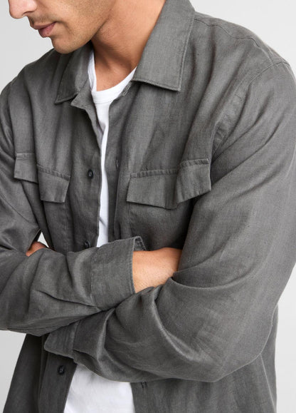 VINCE Men Linen Garage Shirt  in Long Sleeve