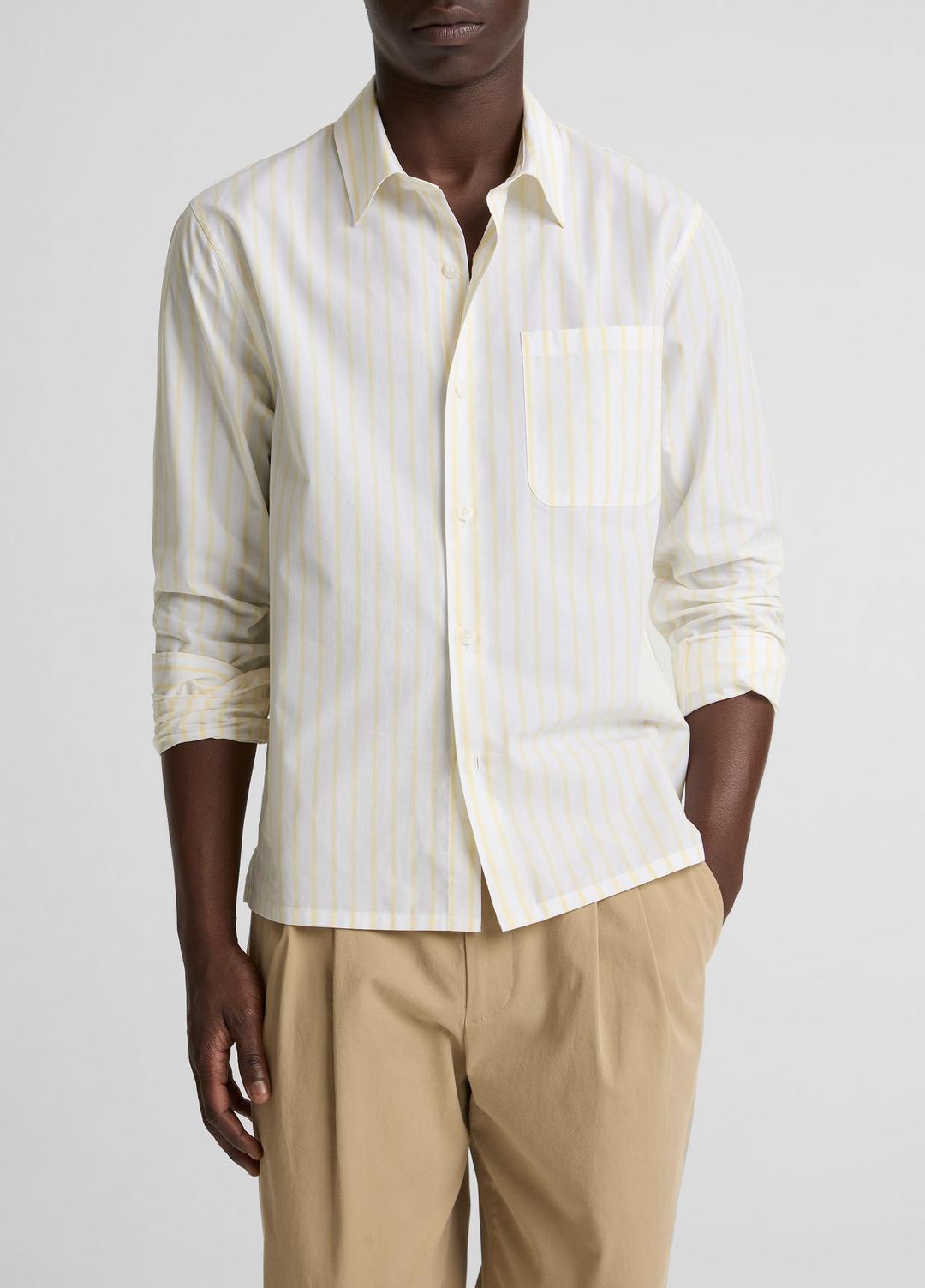 VINCE Men Striped Cotton-Blend Poplin Button-Front Shirt in Long Sleeve
