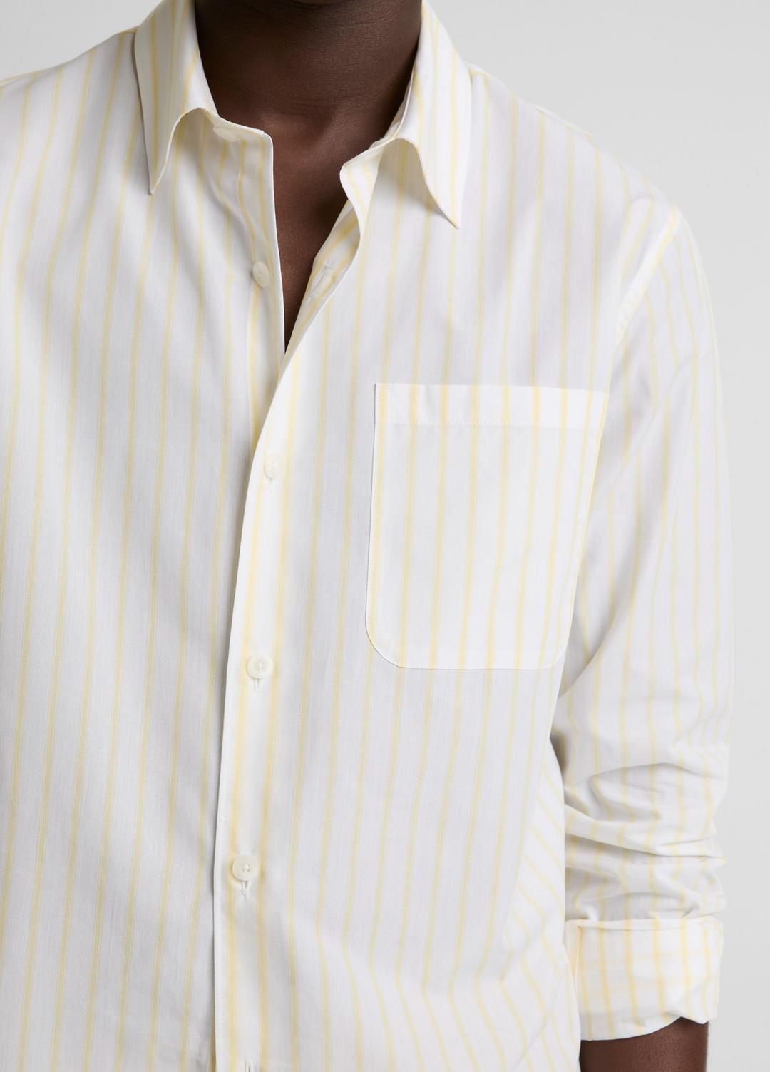 VINCE Men Striped Cotton-Blend Poplin Button-Front Shirt in Long Sleeve
