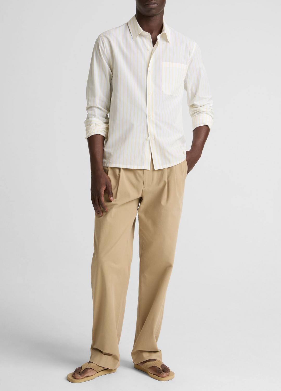 VINCE Men Striped Cotton-Blend Poplin Button-Front Shirt in Long Sleeve